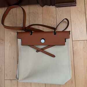 Tan and Cream Cross Body Bag